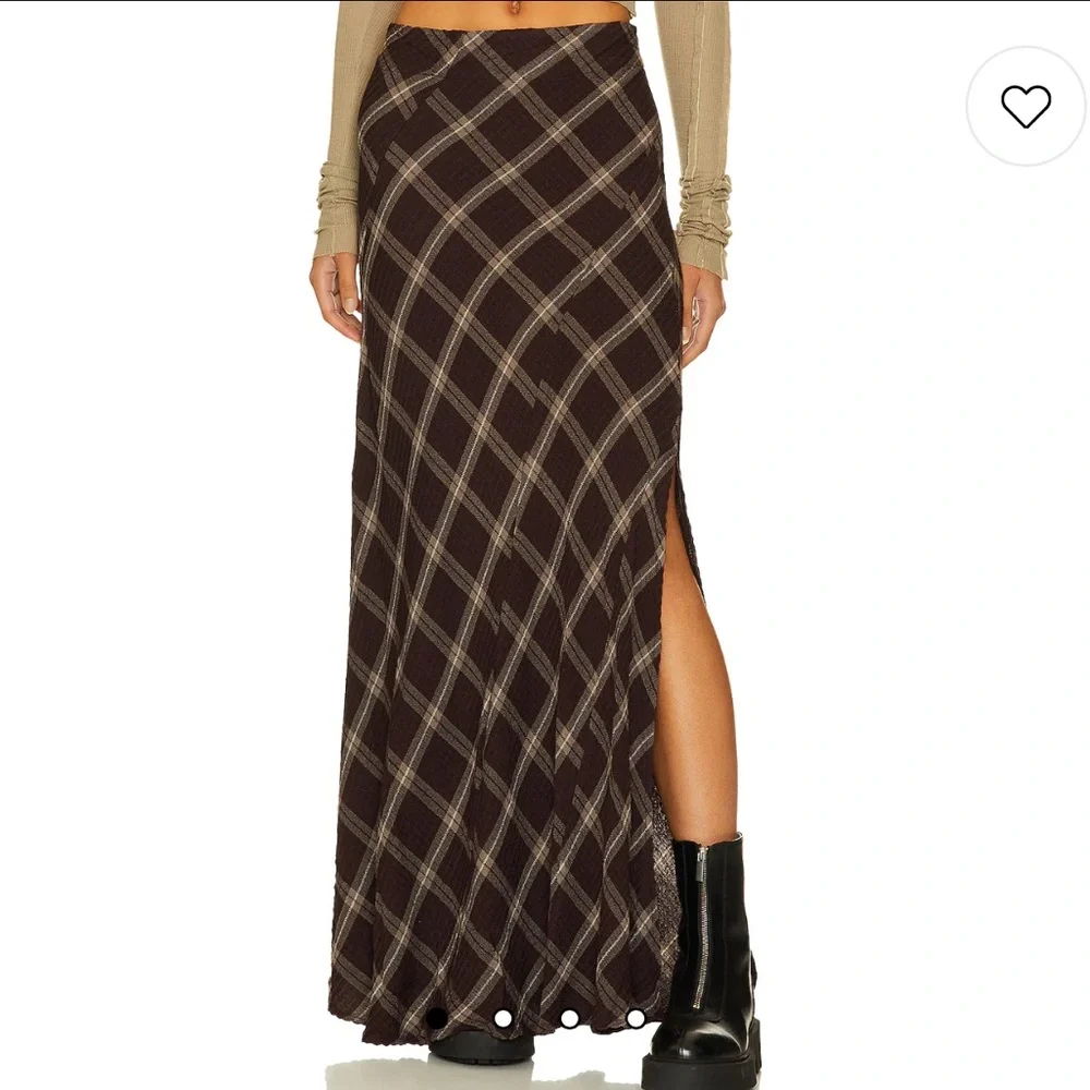Free People x Revolve Vintage Crush Brown Plaid Maxi Skirt Size 0 & 12 - Picture 2 of 6